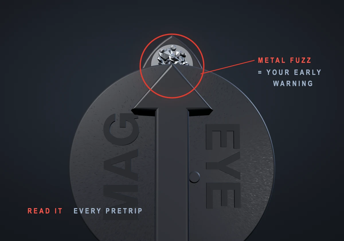 Plug face with metal fuzz collected on the magnet: the early warning